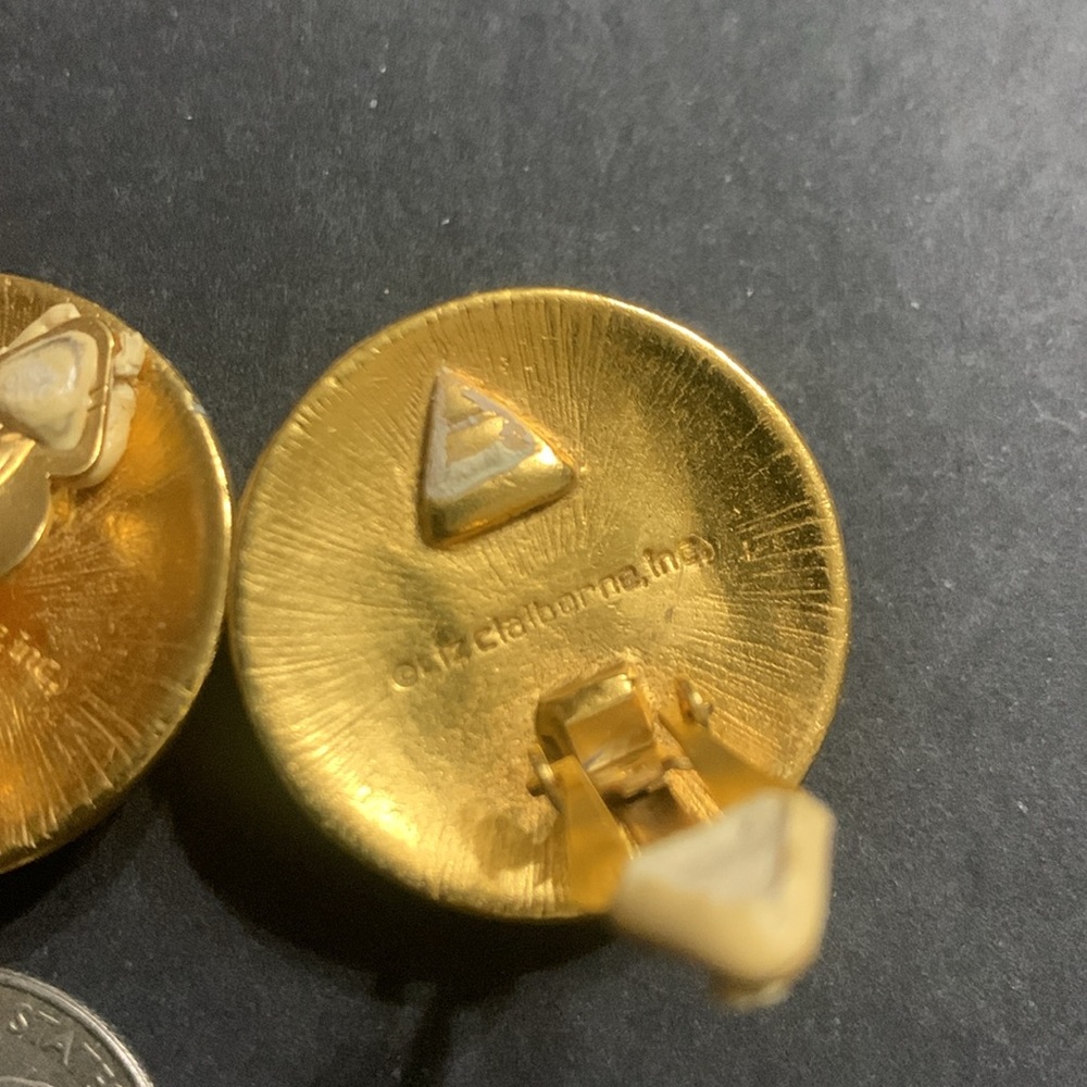 Vintage Liz Claiborne gold & amber earrings  clip - Picture 4 of 4